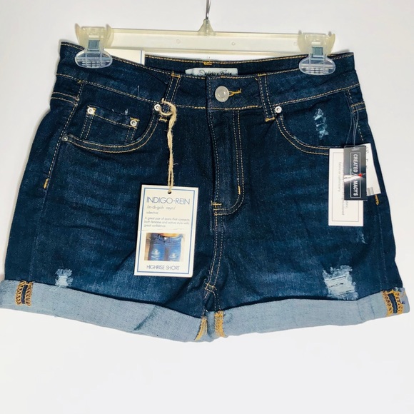Indigo Rein Pants - Indigo Rein Dark Blue Cuffed Shorts w/Rips Sz 5/26